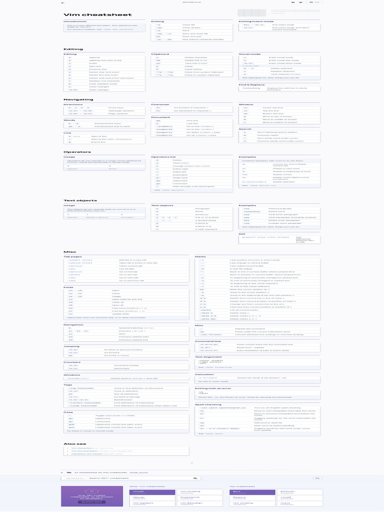 Vim 8.0 Cheatsheet Overview | PDF | Text