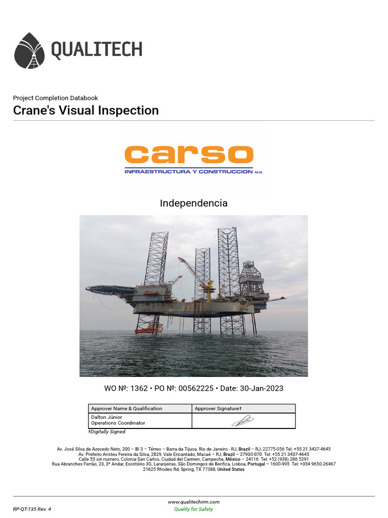 Crane Visual Inspection Report 2023 | PDF | Crane (Machine) | Quality