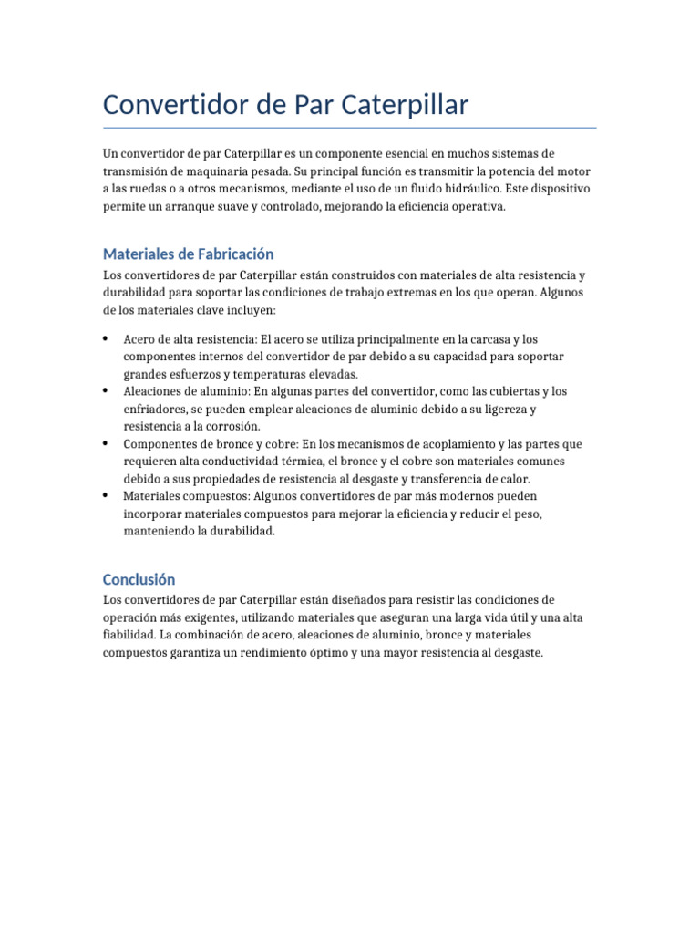Convertidor de Par Caterpillar: Eficiencia y Durabilidad | PDF