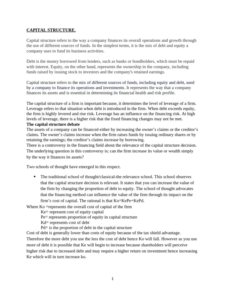 Understanding Capital Structure Basics | PDF | Capital Structure | Cost ...