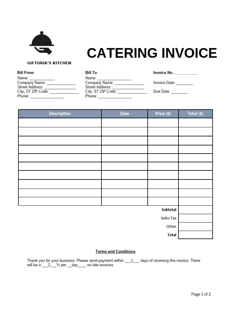Catering Invoice Template for Services | PDF | Credit Card | Invoice