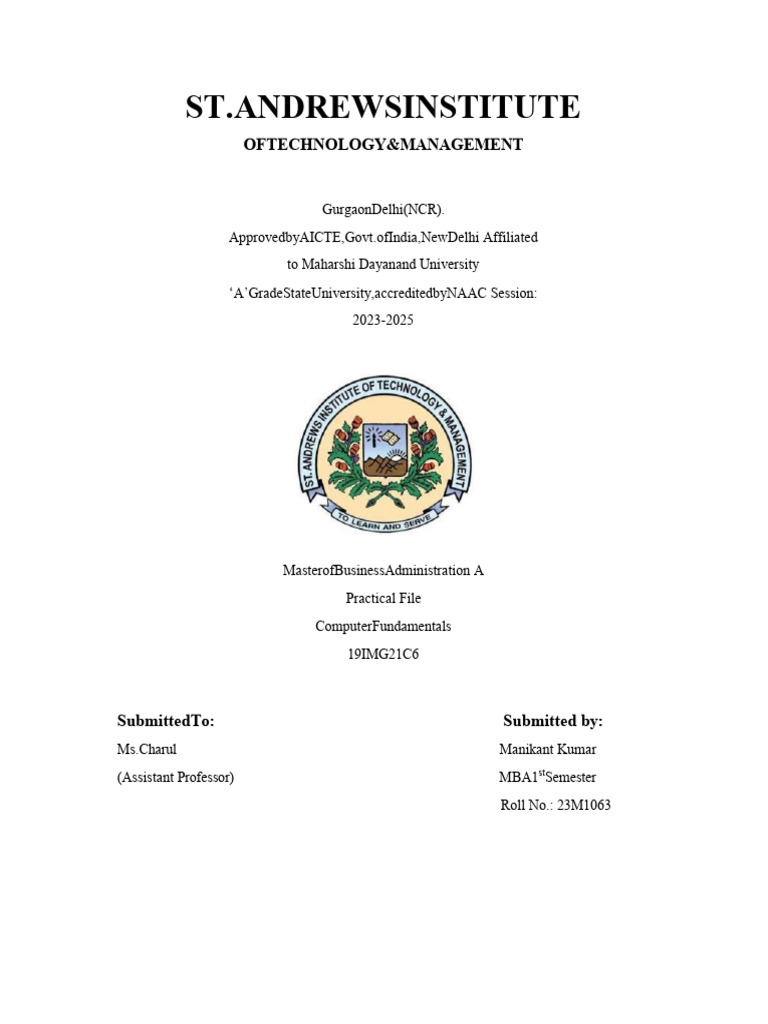 MBA Practical File: Computer Fundamentals | PDF | Microsoft Excel ...