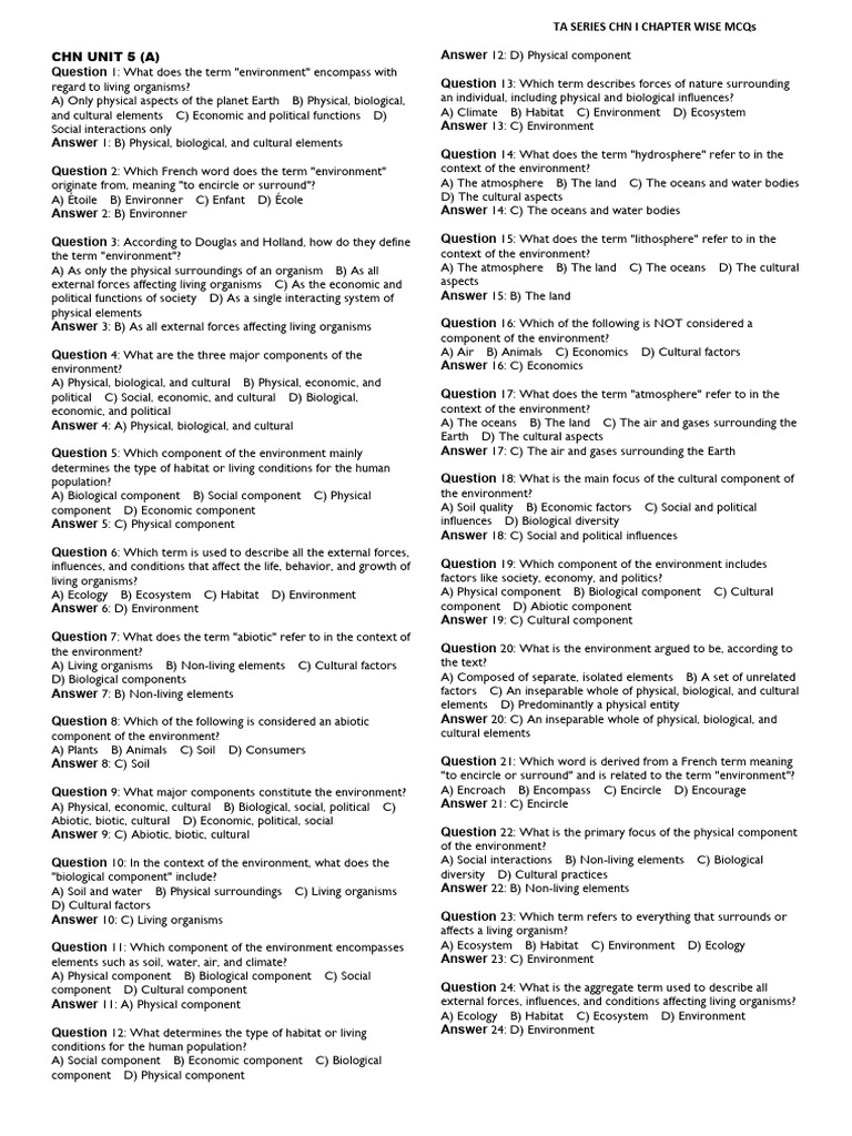 CHN Unit 5 Environment MCQs | PDF | Earth Sciences | Atmosphere Of Earth