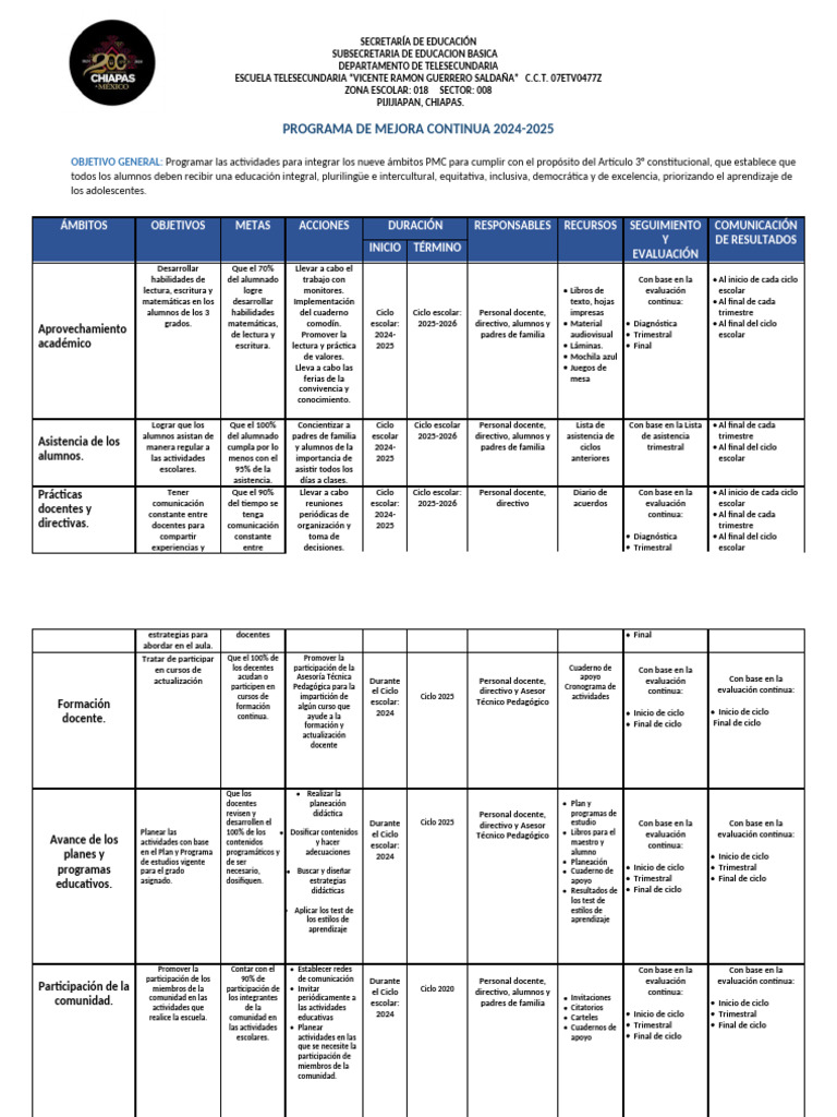 Programa de Mejora Continua 2024-2025 | PDF | Maestros | Enseñando
