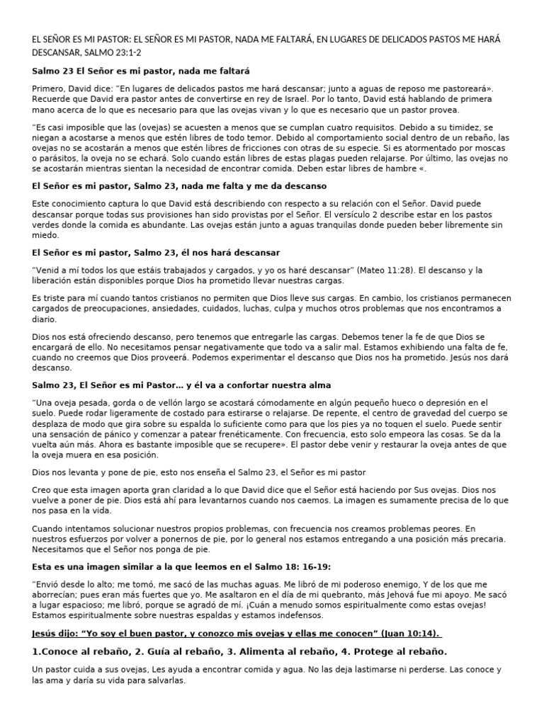 El Señor es mi Pastor: Salmo 23 Explicado | PDF | Oveja