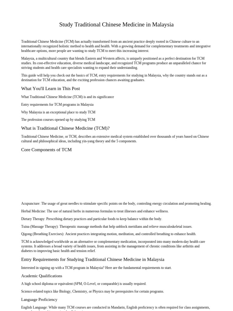 Study TCM in Malaysia: A Complete Guide | PDF | Traditional Chinese ...