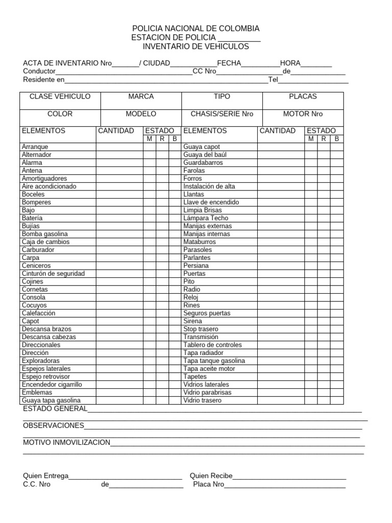 Inventario de Vehículos Policía Nacional | PDF | Vehículos con tracción ...