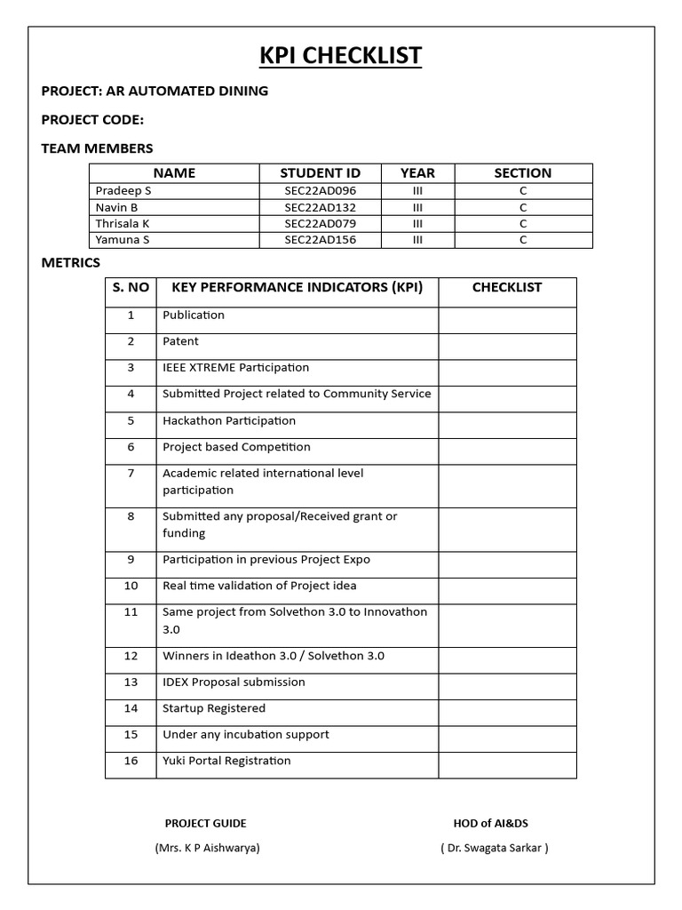 Kpi Checklist Pdf