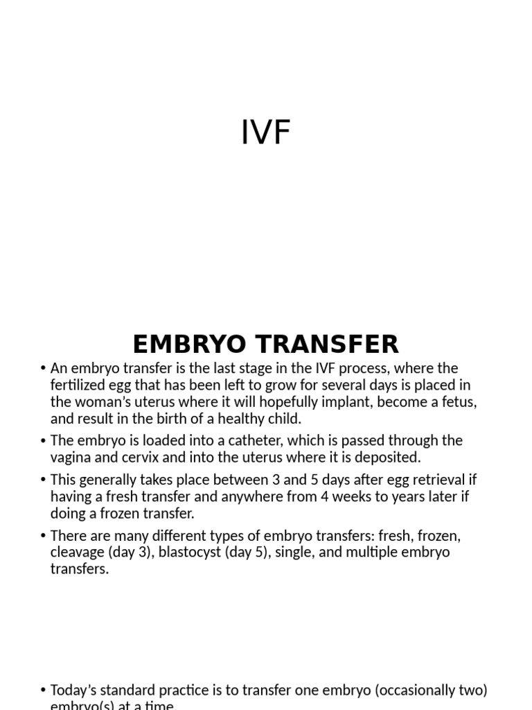 IVF Embryo Transfer Overview | PDF | In Vitro Fertilisation | Medical ...