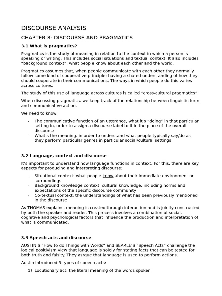 Discourse Analysis: Pragmatics Overview | PDF | Semiotics | Communication