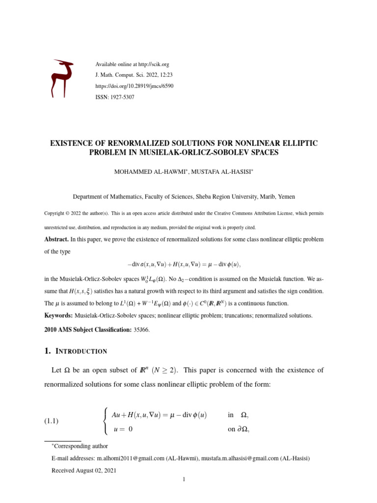 Renormalized Solutions in Nonlinear Elliptic Problems | PDF | Banach ...