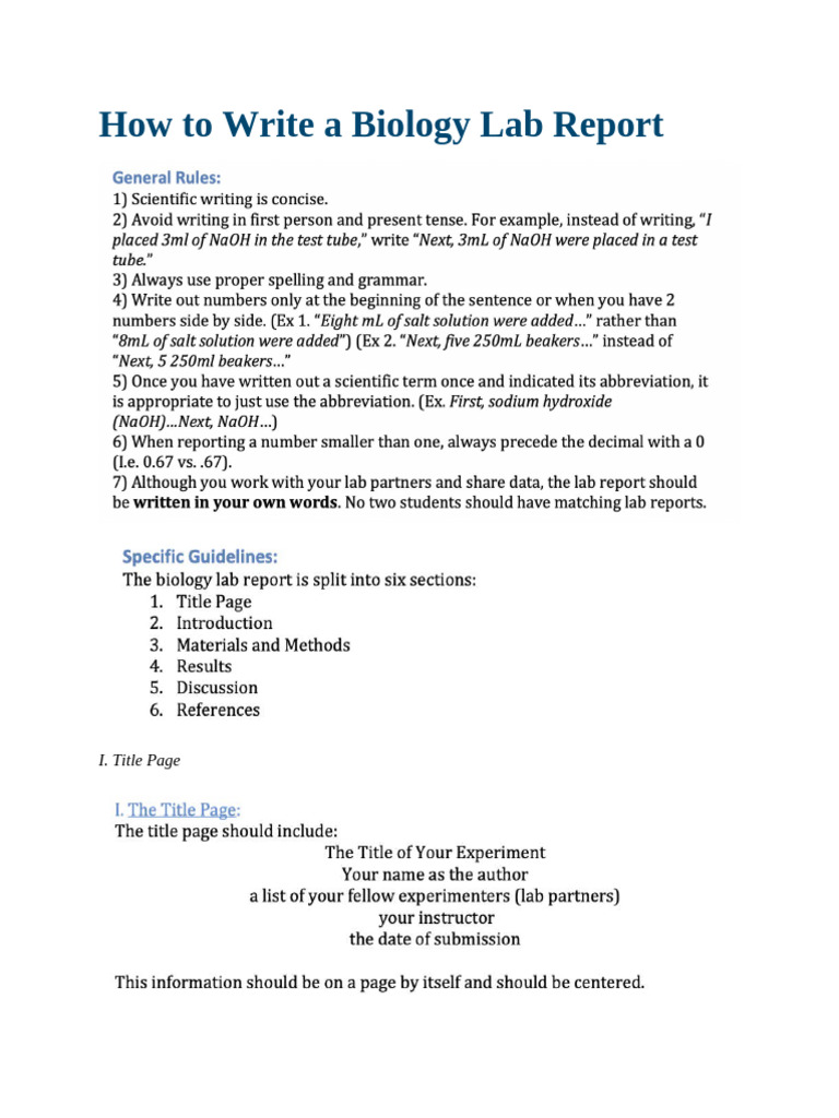Writing a Biology Lab Report Guide | PDF
