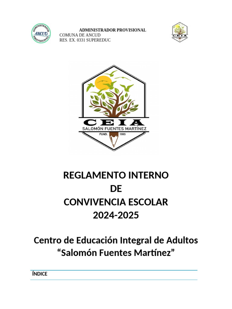 Reglamento Interno DE Convivencia Escolar 2024-2025: Centro de ...