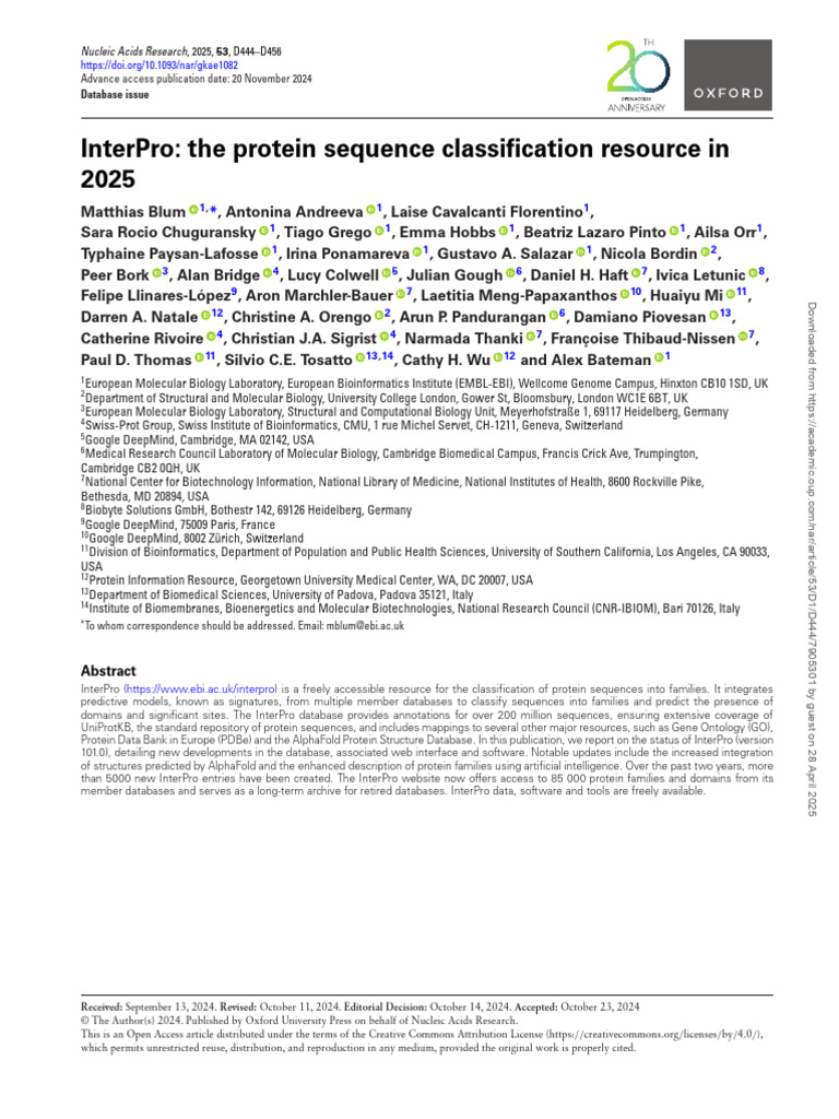 InterPro The Protein Sequence Classification Resource in | PDF ...