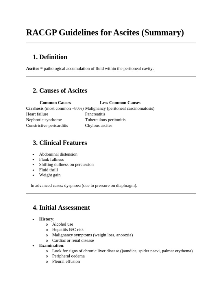 RACGP Guidelines For Ascites | PDF