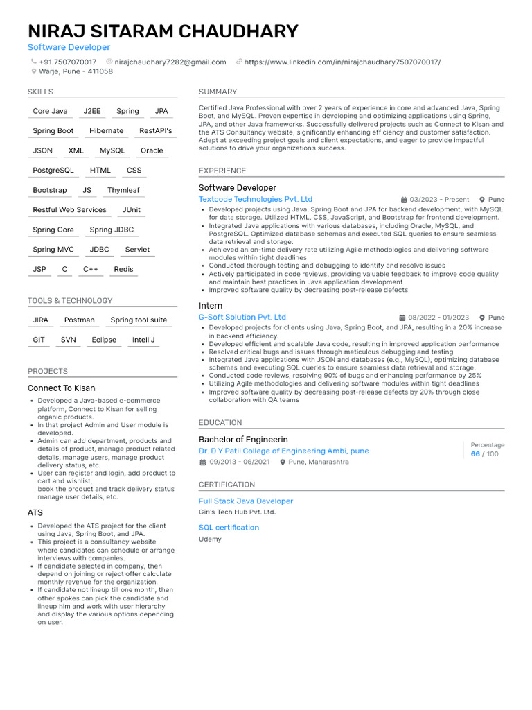 Naukri NirajSitaramChaudhary (1y 10m) | PDF | Java (Programming ...