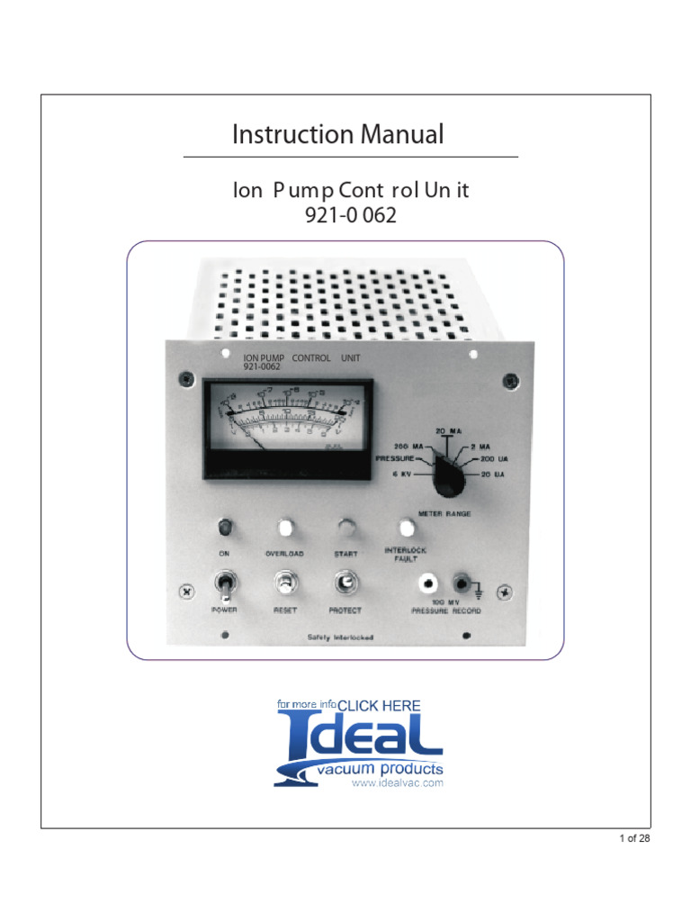 Ion Pump Control Unit Manual 921-0062 | PDF | Diode | High Voltage