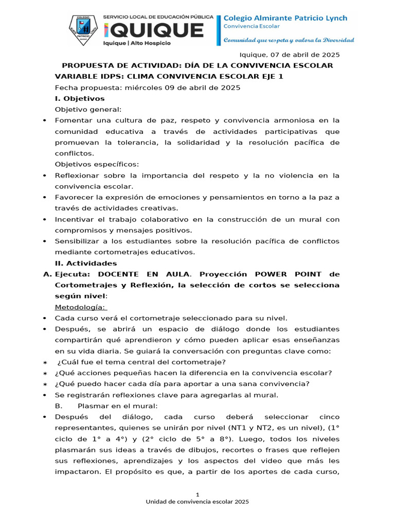 Día de La Convivencia Escolar Abril 2025 MODIFICADO 07 ABRIL | PDF