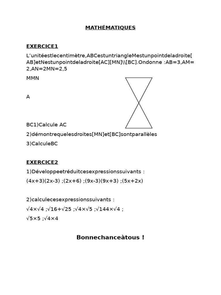 Exercices de mathématiques : triangles et algèbre | PDF