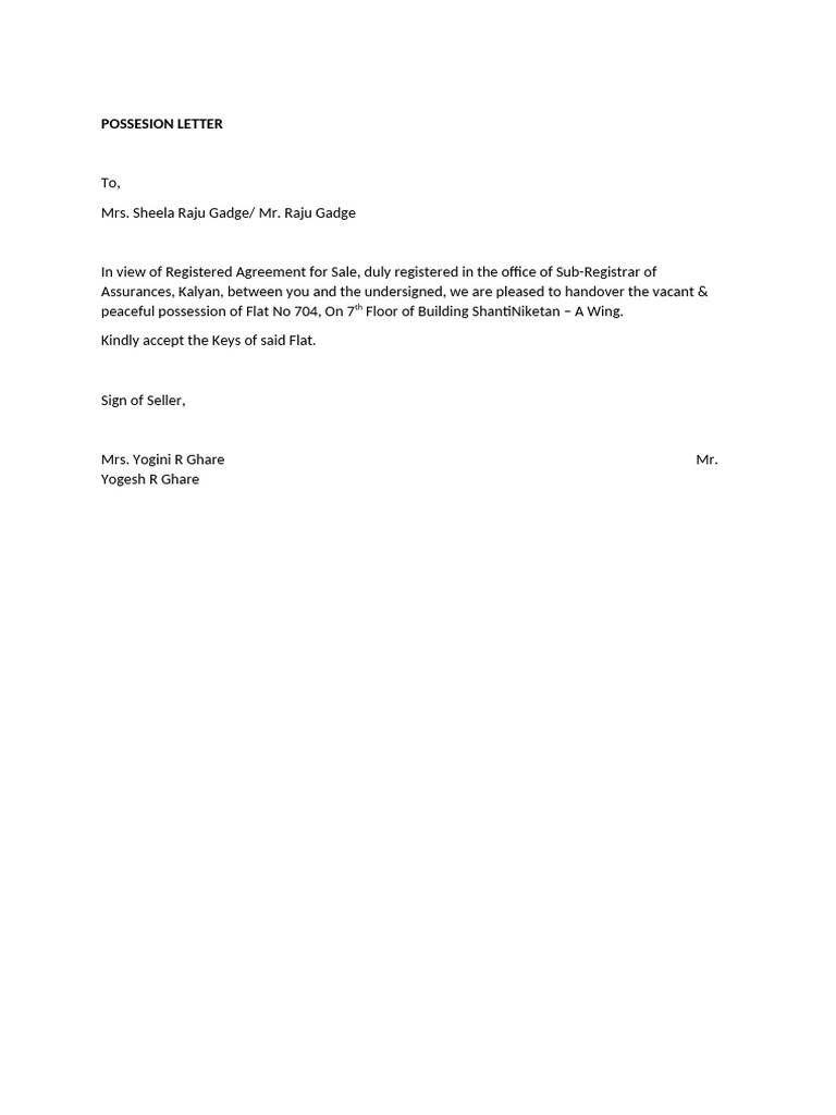 Possesion Letter | PDF