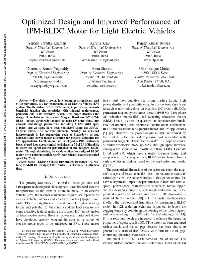 Optimized Design and Improved Performance of IPM-BLDC Motor For Light ...