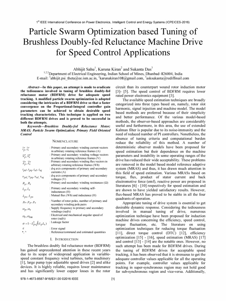 Particle Swarm Optimization Based Tuning of Brushless Doubly-Fed ...
