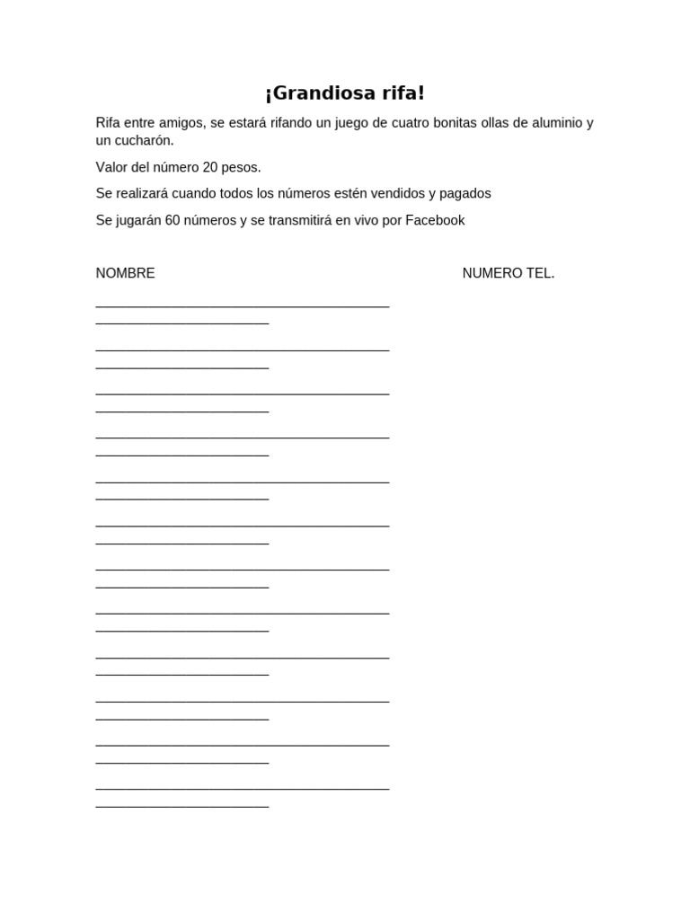 Rifa de ollas: 60 números disponibles | PDF