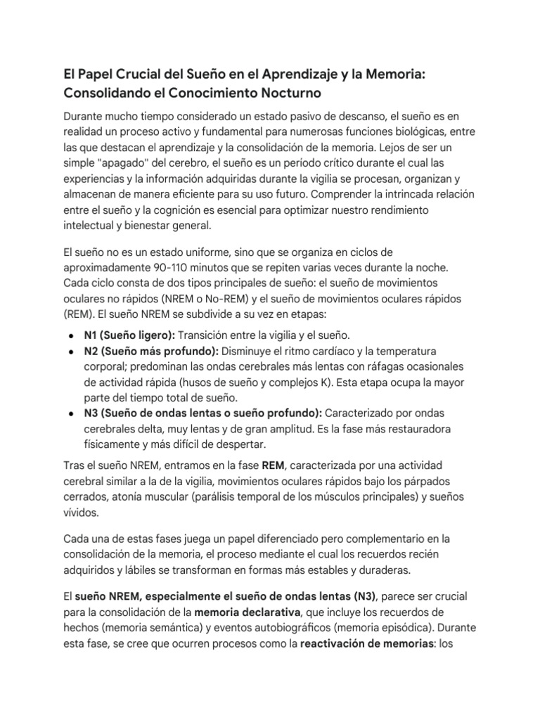 Sueño y su Impacto en Aprendizaje y Memoria | PDF | Dormir | Memoria