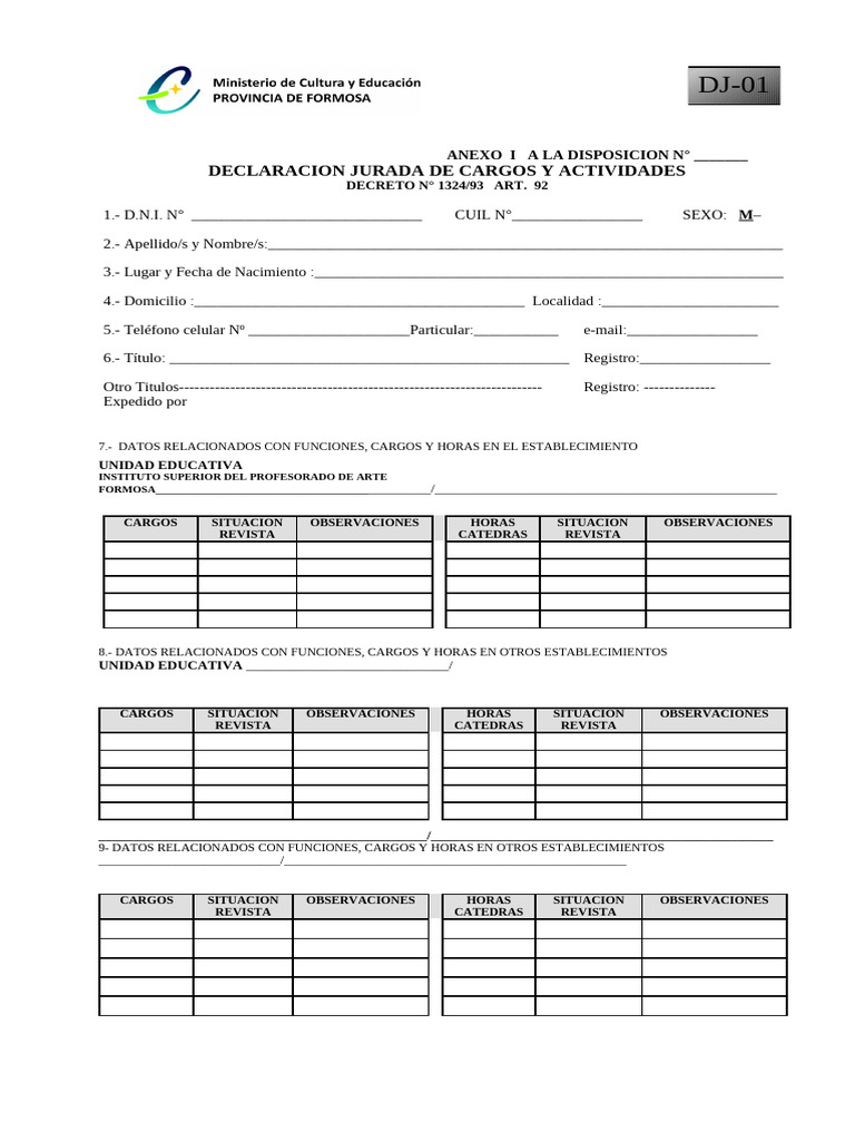 Declaración Jurada de Cargos Docentes | PDF