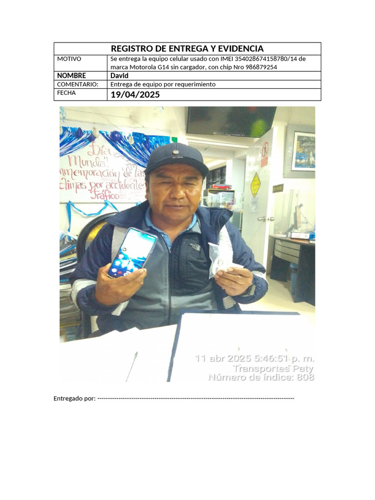 Entrega de Equipo Celular HECTOR CONDORI CCAMA ABRIL 2025 | PDF