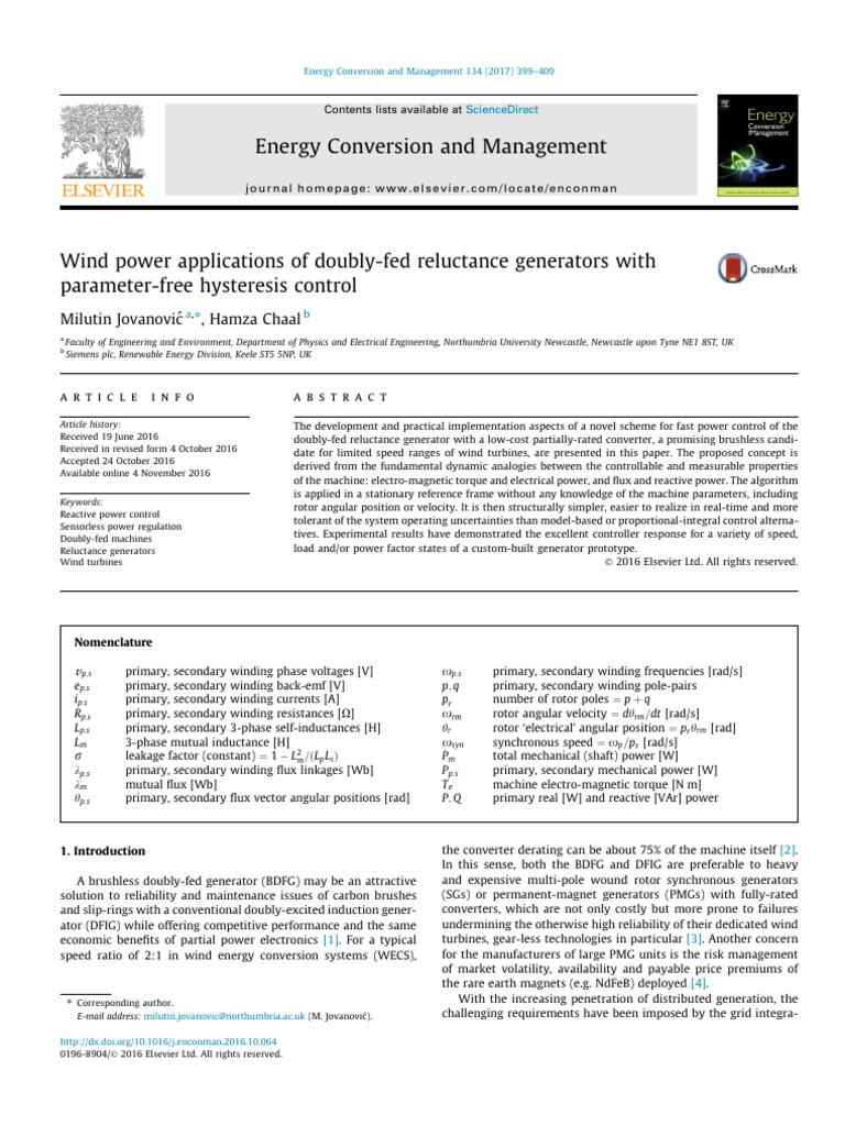 Wind Power Applications of Doubly-Fed Reluctance Generators With | PDF ...