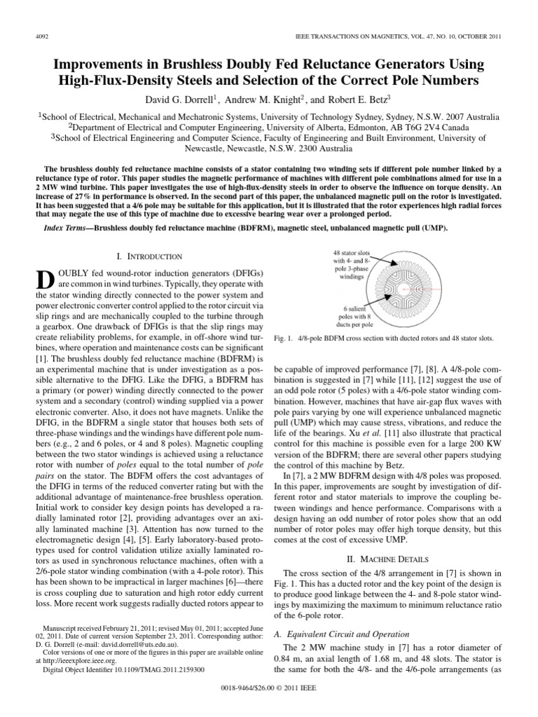 Enhancements in Brushless Doubly Fed Generators | PDF | Electrical ...