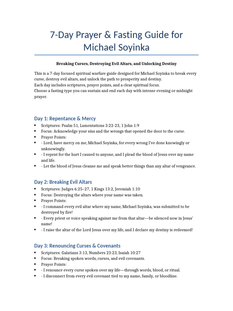 7-Day Prayer and Fasting Guide - Michael Soyinka | PDF | Prayer ...