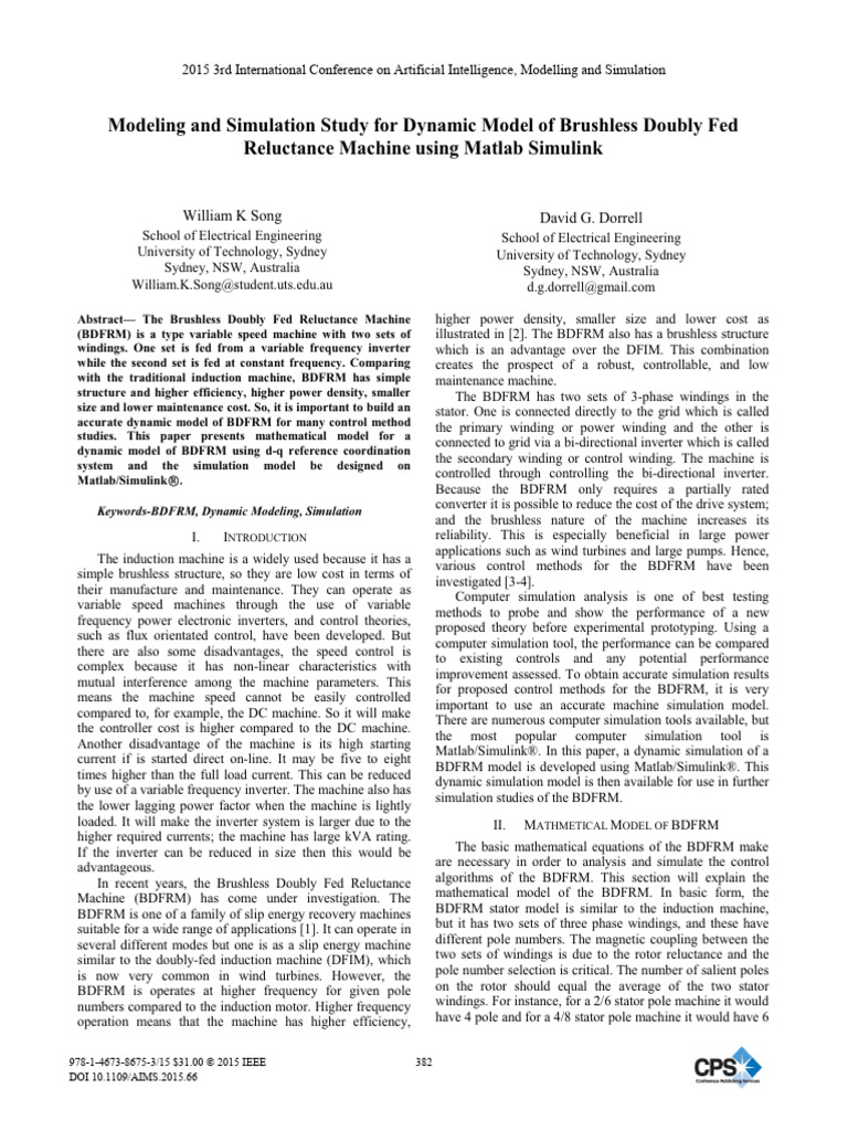 2015 Modeling and Simulation Study For Dynamic Model of Brushless ...