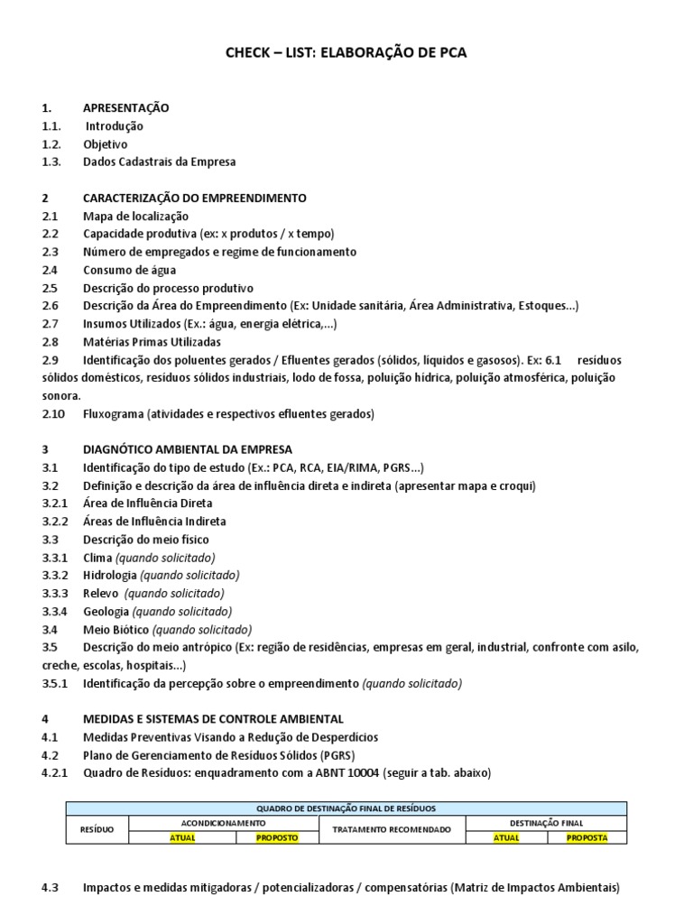 Checklist para Elaboração de PCA | PDF | Direito