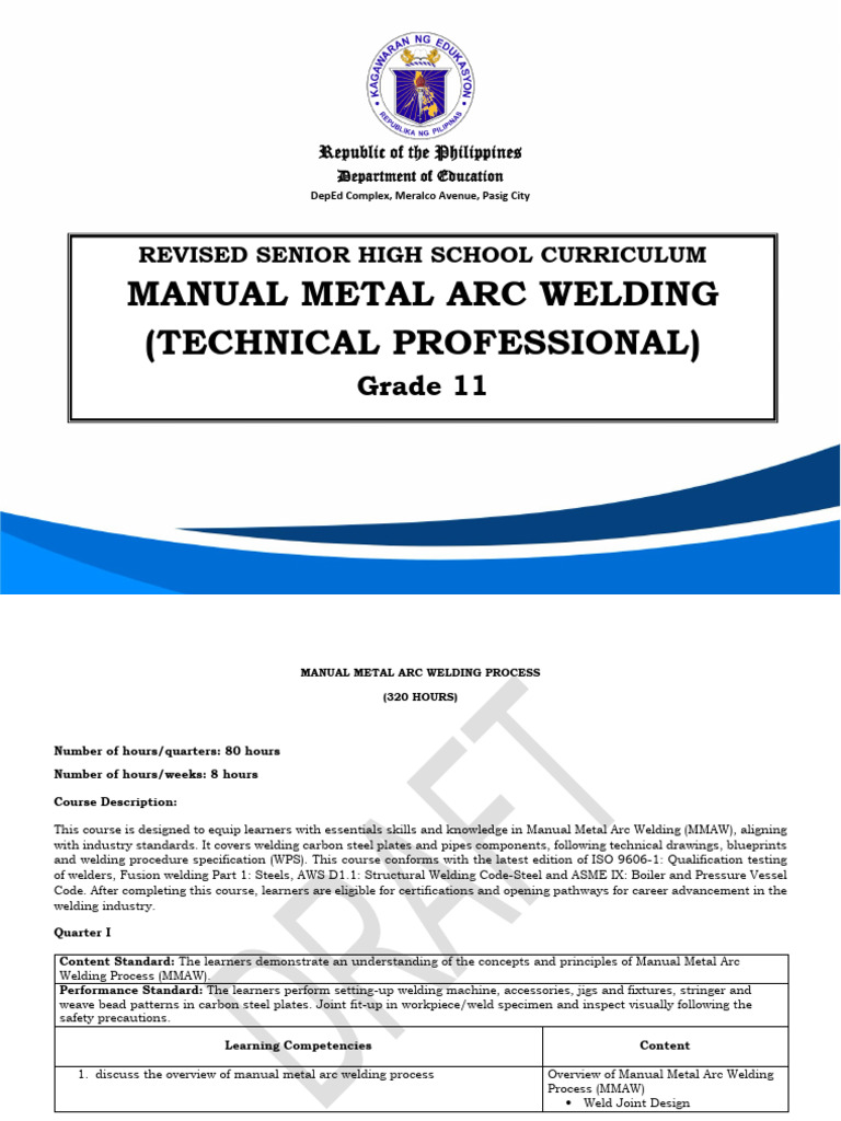 Manual Metal Arc Welding Curriculum | PDF | Welding | Construction
