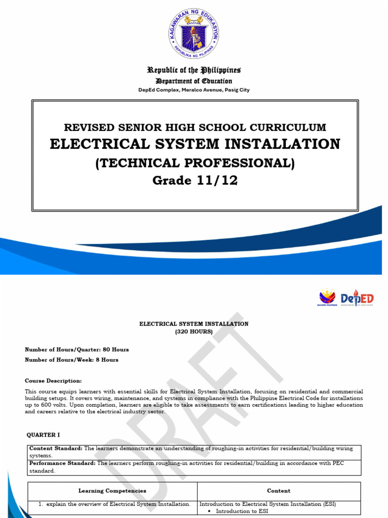 Electrical System Installation Curriculum | PDF | Electric Current ...