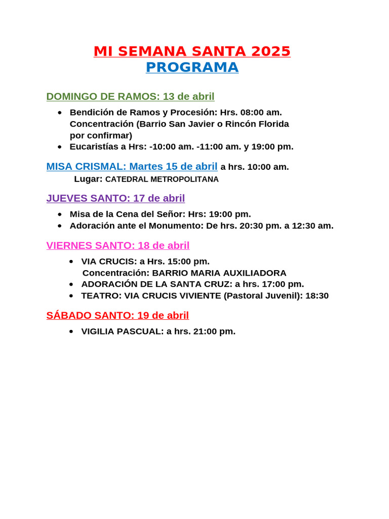 Mi Semana Santa 2025 | PDF