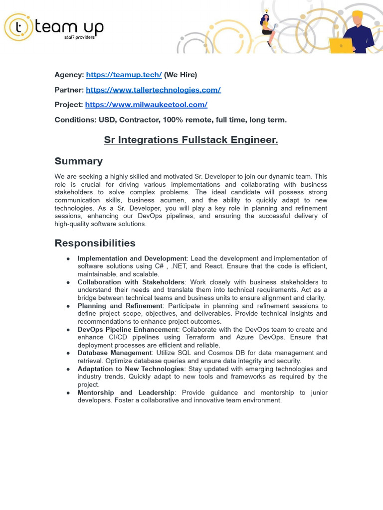Remote Sr. Fullstack Engineer Role | PDF | Databases | Microsoft Azure