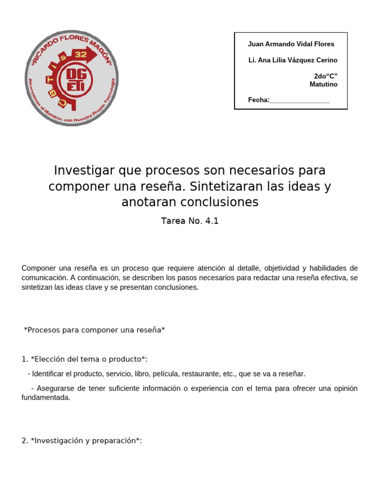 Investigar Que Procesos Son Necesarios para Componer Una Reseña ...