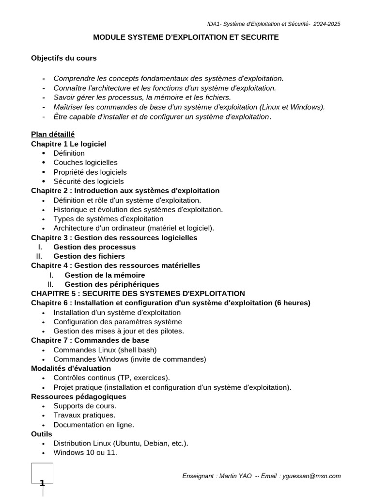 Systèmes d'Exploitation et Sécurité 2024-2025 | PDF | Système d ...