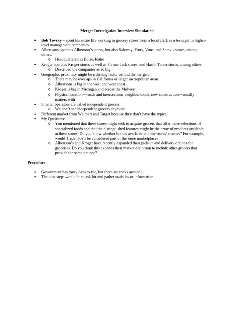 Merger Insights: Albertsons & Kroger | PDF