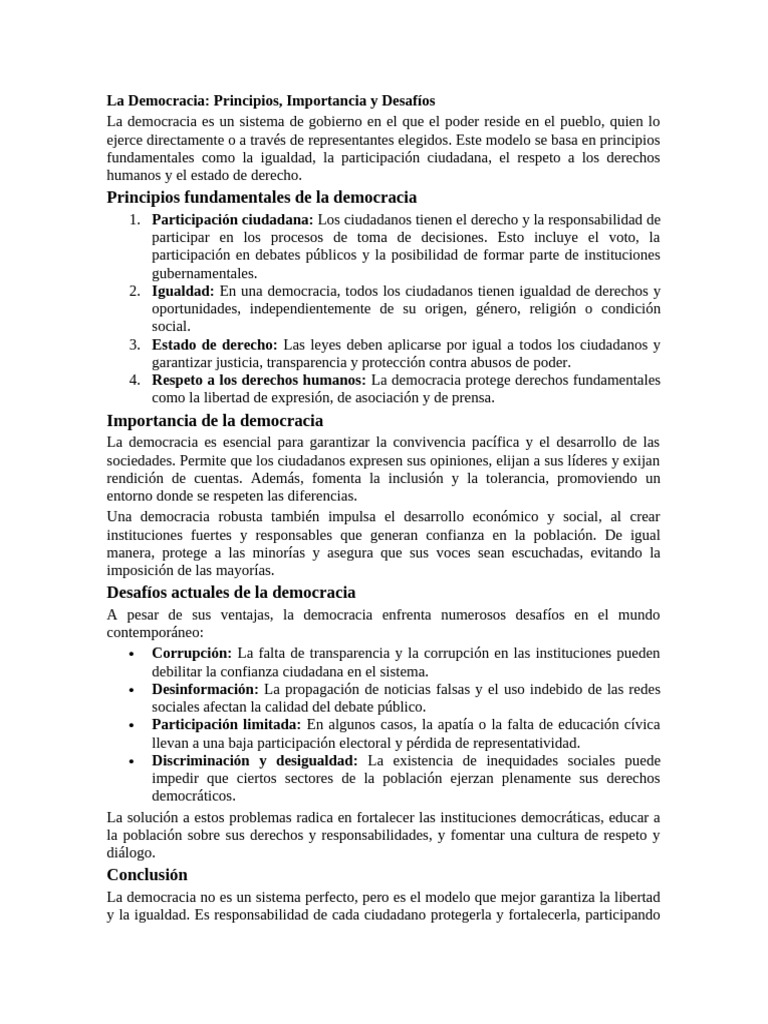 Principios y Desafíos de la Democracia | PDF | Democracia | Ideologías ...