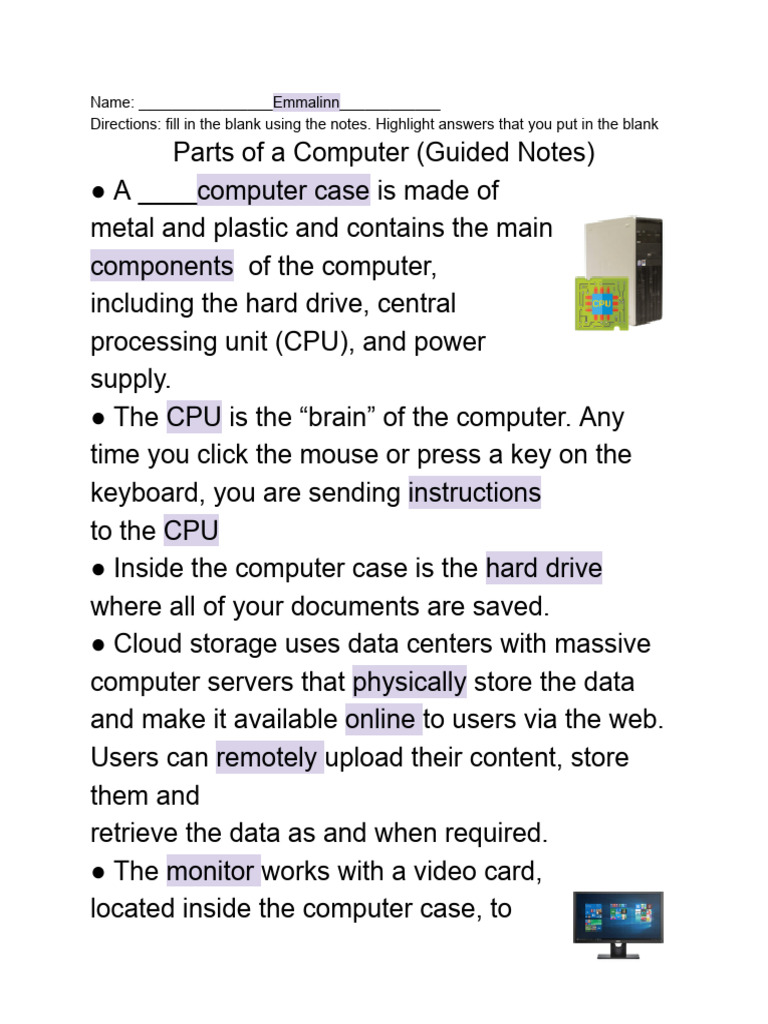 Parts of a Computer: Guided Notes | PDF
