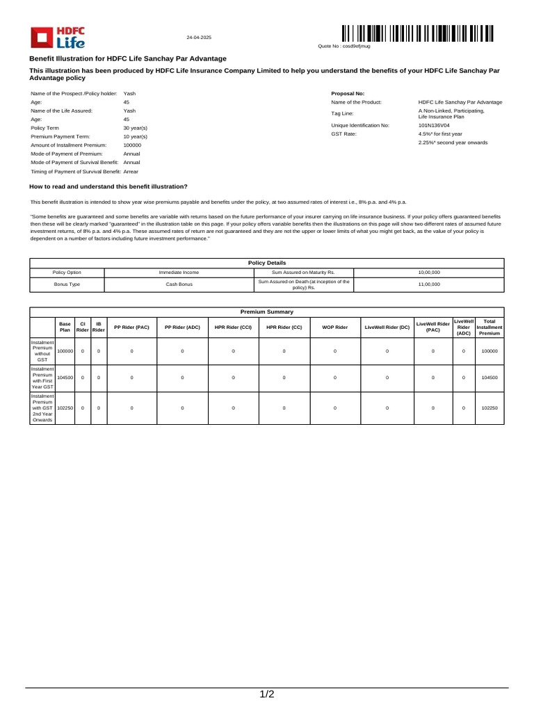 HDFC Life LiveWell Rider Benefits | PDF | Insurance | Life Insurance