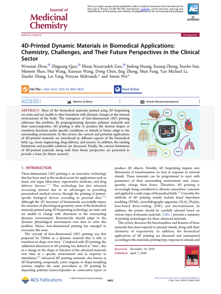 Zhou Et Al 2020 4d Printed Dynamic Materials in Biomedical Applications ...
