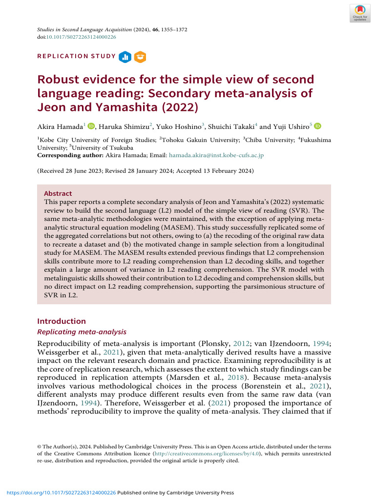 Robust Evidence For The Simple View of Second Language Reading ...
