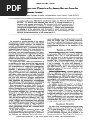 Adsorption of Copper and Chromium by us Carbonarius