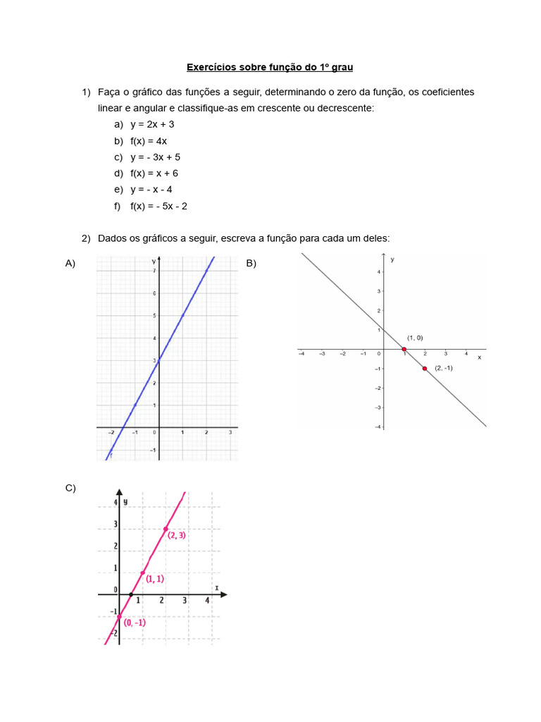 Exercícios Sobre Função Do 1º Grau | PDF, image size:768x1024