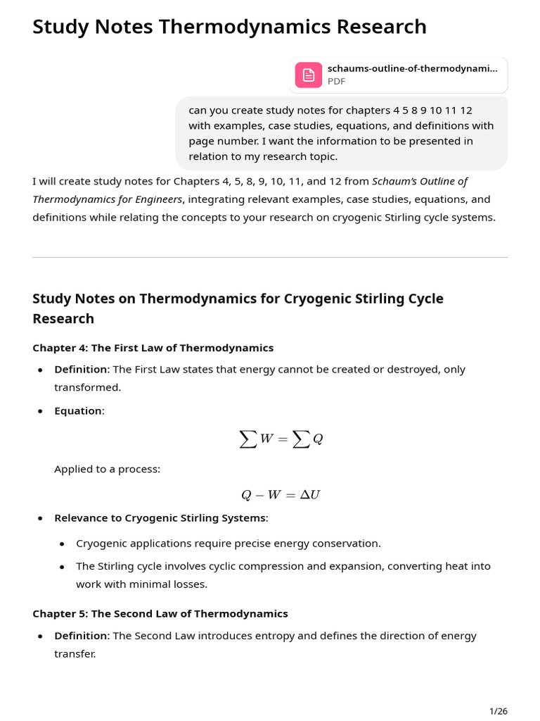 Study Notes Thermodynamics Research | PDF | Heat | Cryogenics